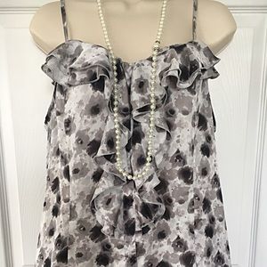 BLACK WHITE PRINT SEXY RUFFLE TOP